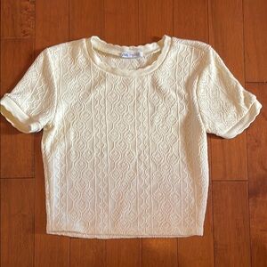 Zara Cream Textured Short Sleeve Top